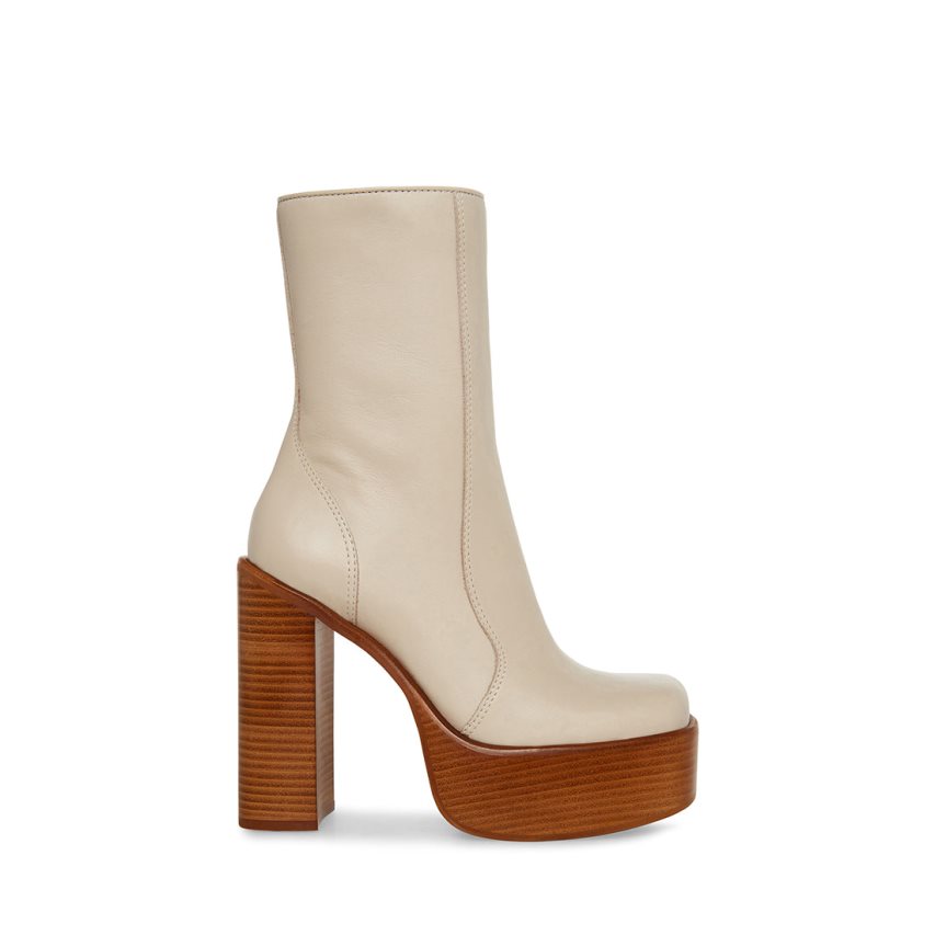 Beige Steve Madden Dwane Leather Women\'s Ankle Boots | PH 0594YFM